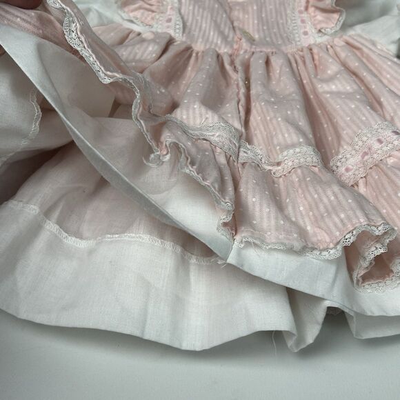 Vintage Toddle Tyke Dress Size 3 Months Pink Ruffle Collar Lace Short Sleeve - Picture 7 of 11